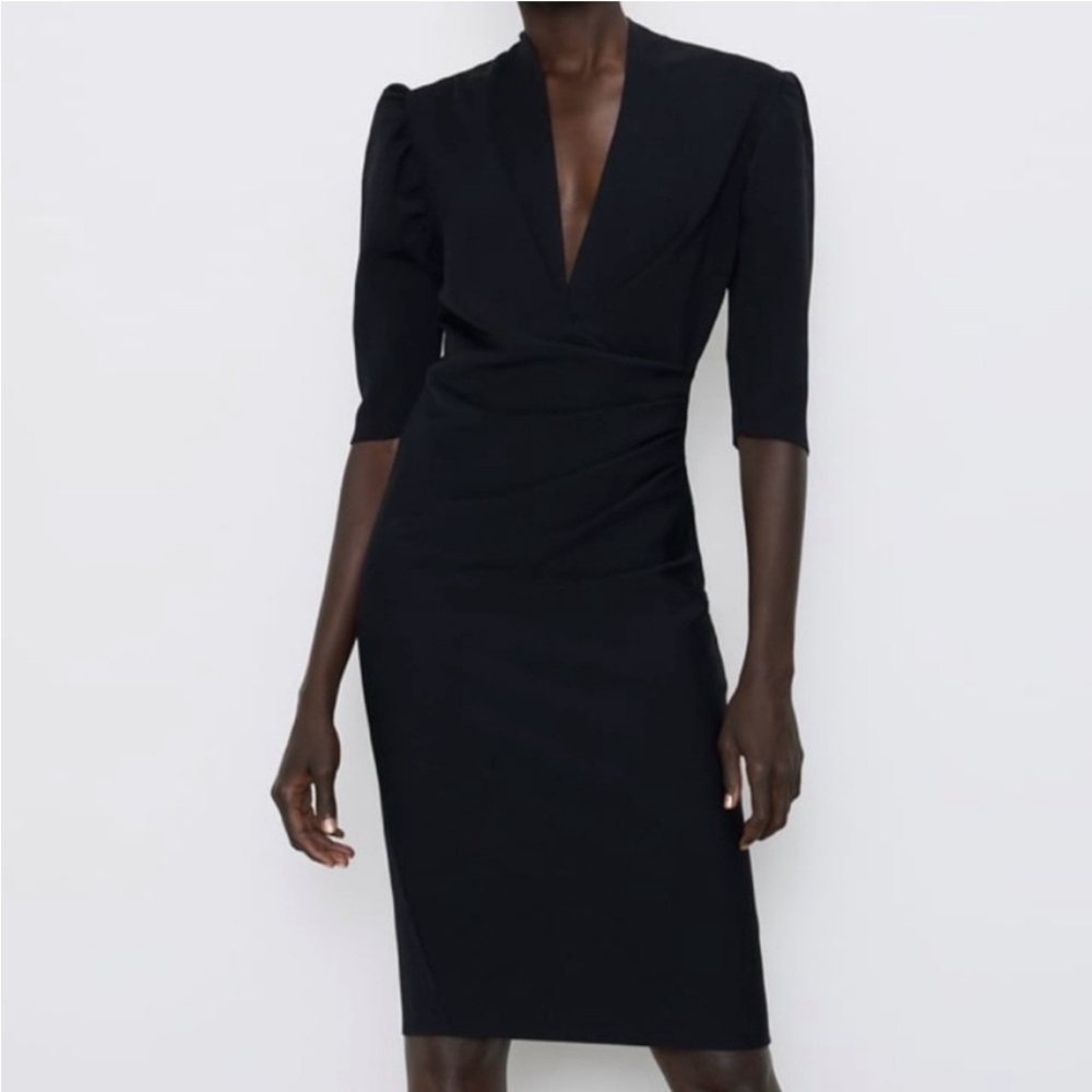 Zara Limited Edition Black Draped Shaping Dress Size Medium